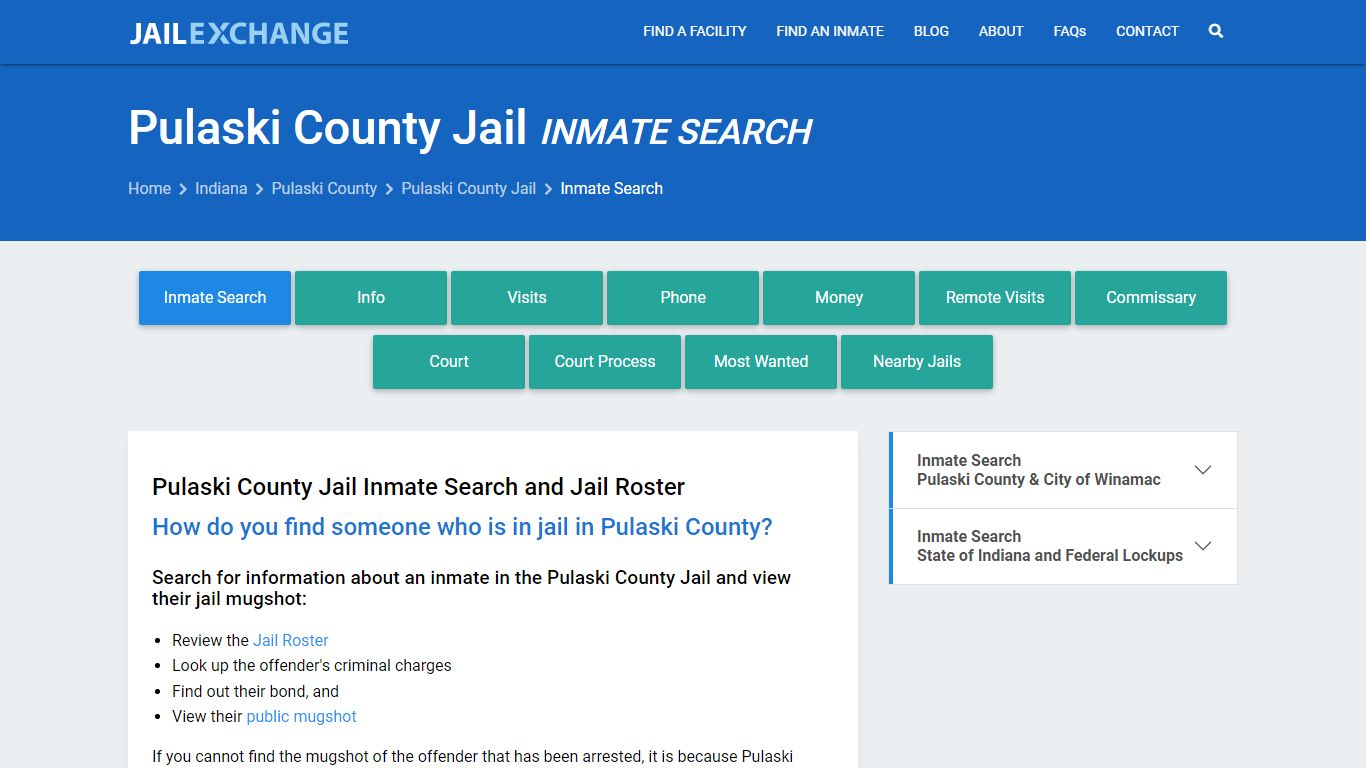 Inmate Search: Roster & Mugshots - Pulaski County Jail, IN