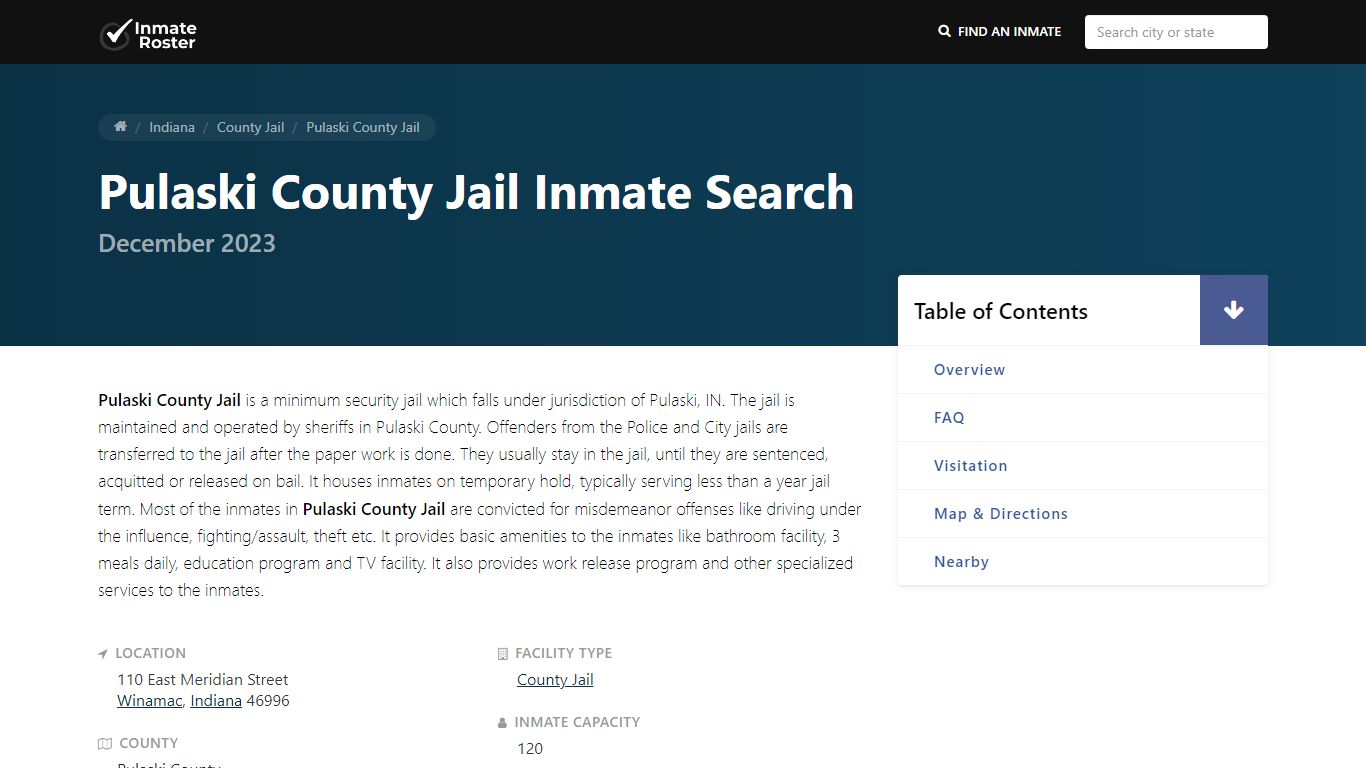 Inmate Search | Pulaski County Jail - Winamac, IN