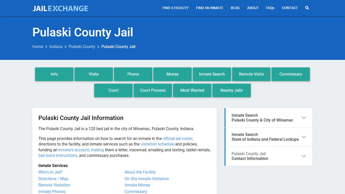 Pulaski County Jail, IN Inmate Search, Information